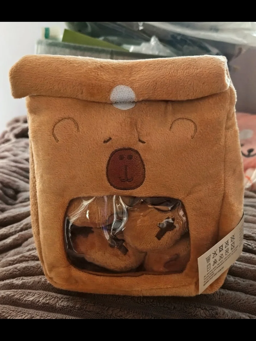 Capibara Plush Pet Toy Set in Pouch in Warm Brown